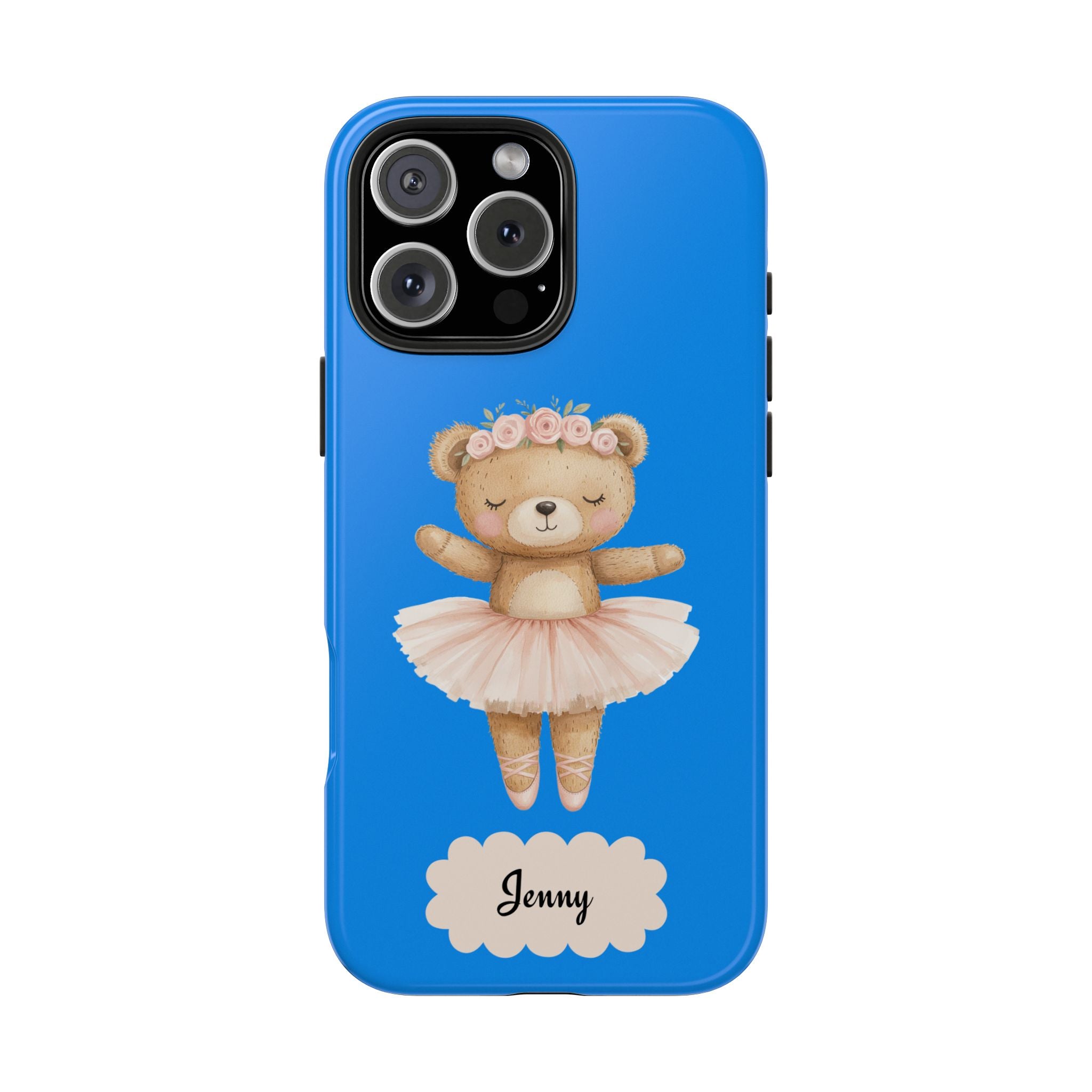 Personalized Ballerina Phone Case, Dancing Teddy Bear Design, Little Girls Phone Case, Impact Resistant Cover, Tough Phone Case