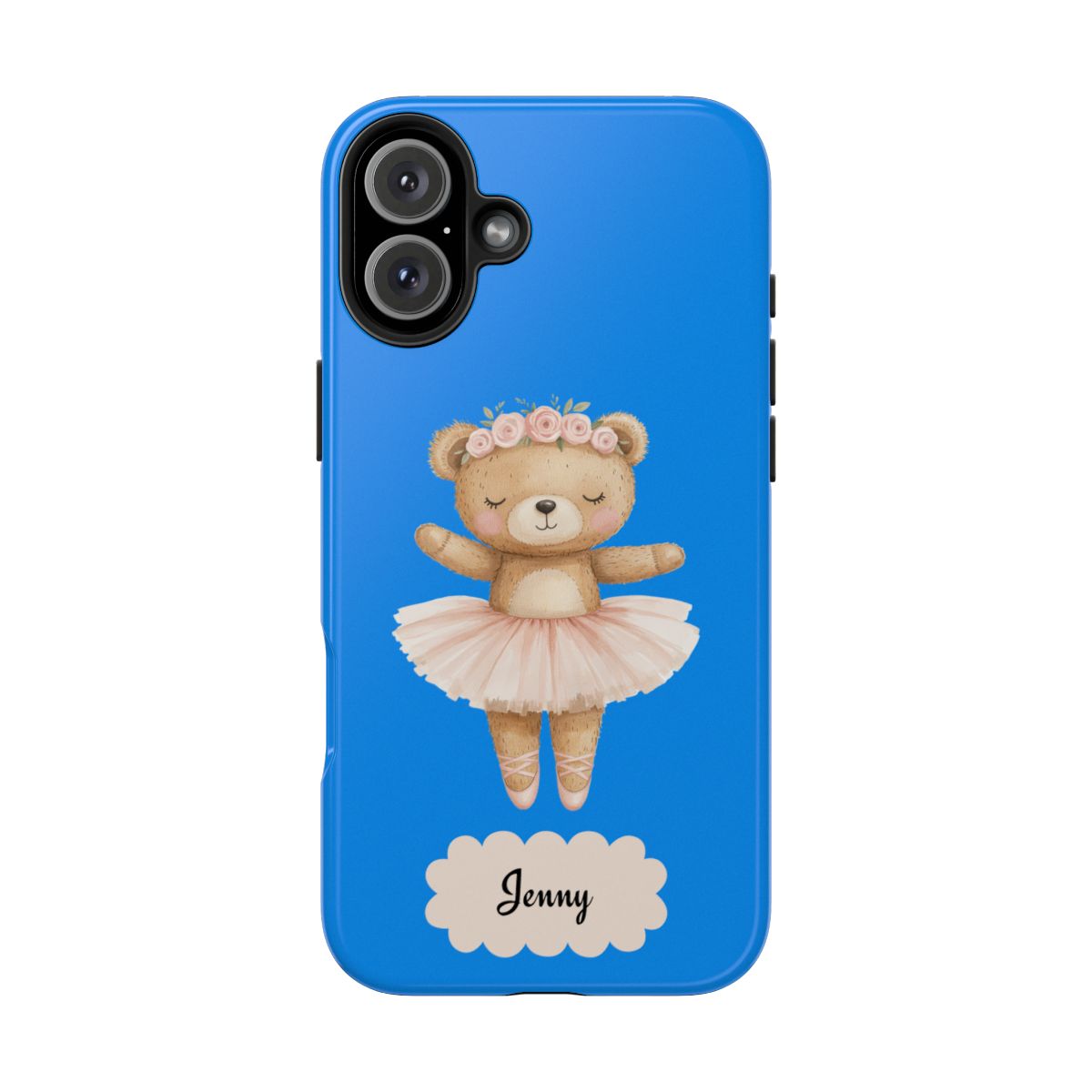 Personalized Ballerina Phone Case, Dancing Teddy Bear Design, Little Girls Phone Case, Impact Resistant Cover, Tough Phone Case