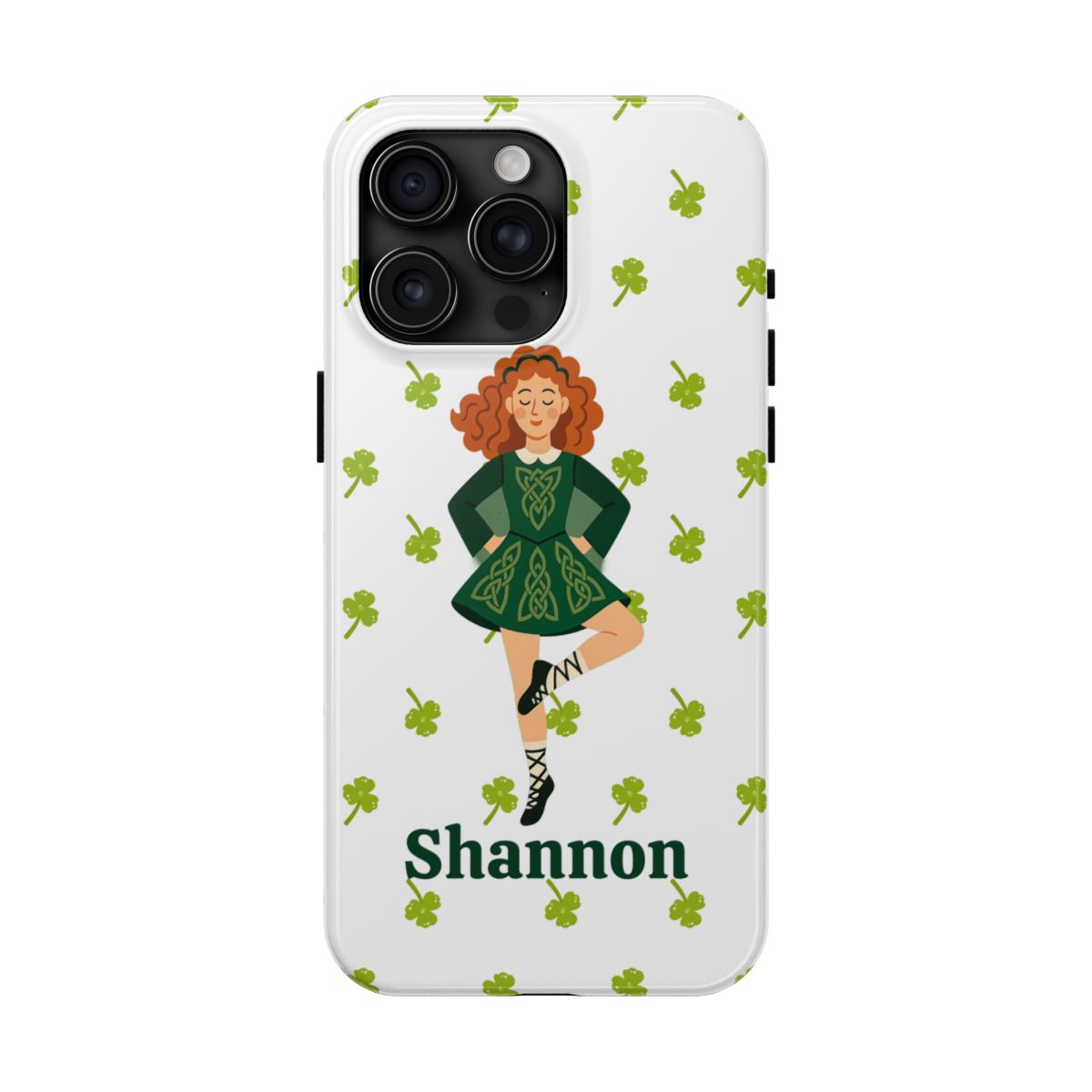 Custom Irish Dance Phone Case, Personalized with Dancer Name, Shamrock Design, Tough iPhone Cover, St. Patrick's Day Gift, Unique Dance Gift
