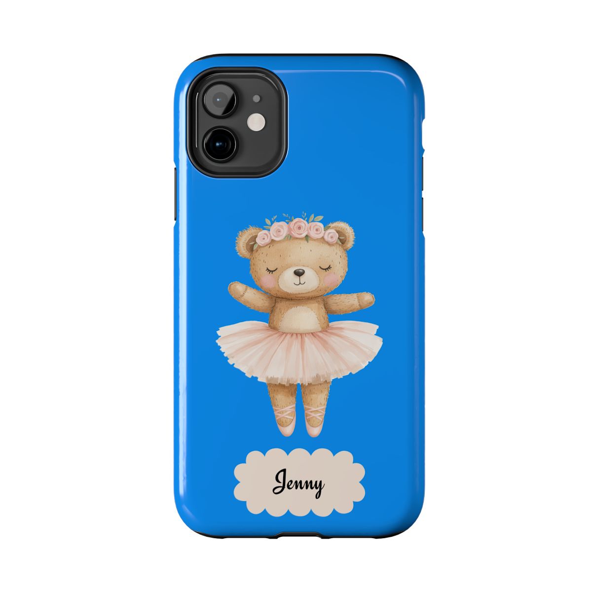 Personalized Ballerina Phone Case, Dancing Teddy Bear Design, Little Girls Phone Case, Impact Resistant Cover, Tough Phone Case