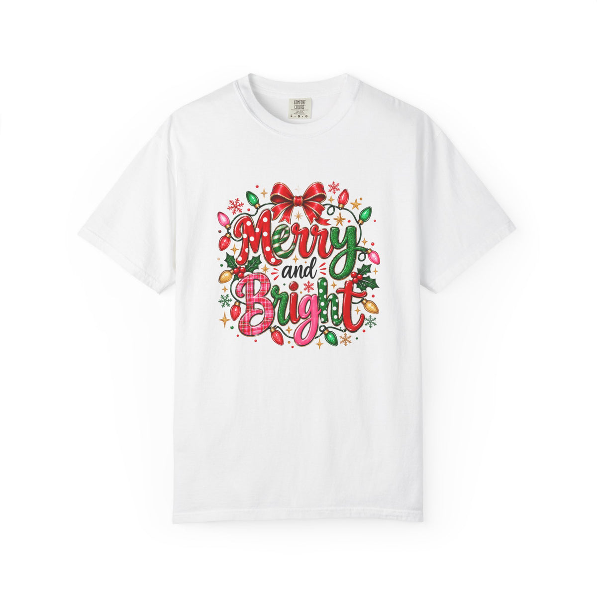 Merry and Bright Christmas T-Shirt, Colorful Holiday Lights Shirt, Festive Christmas Tee, Cute Xmas Graphic Shirt