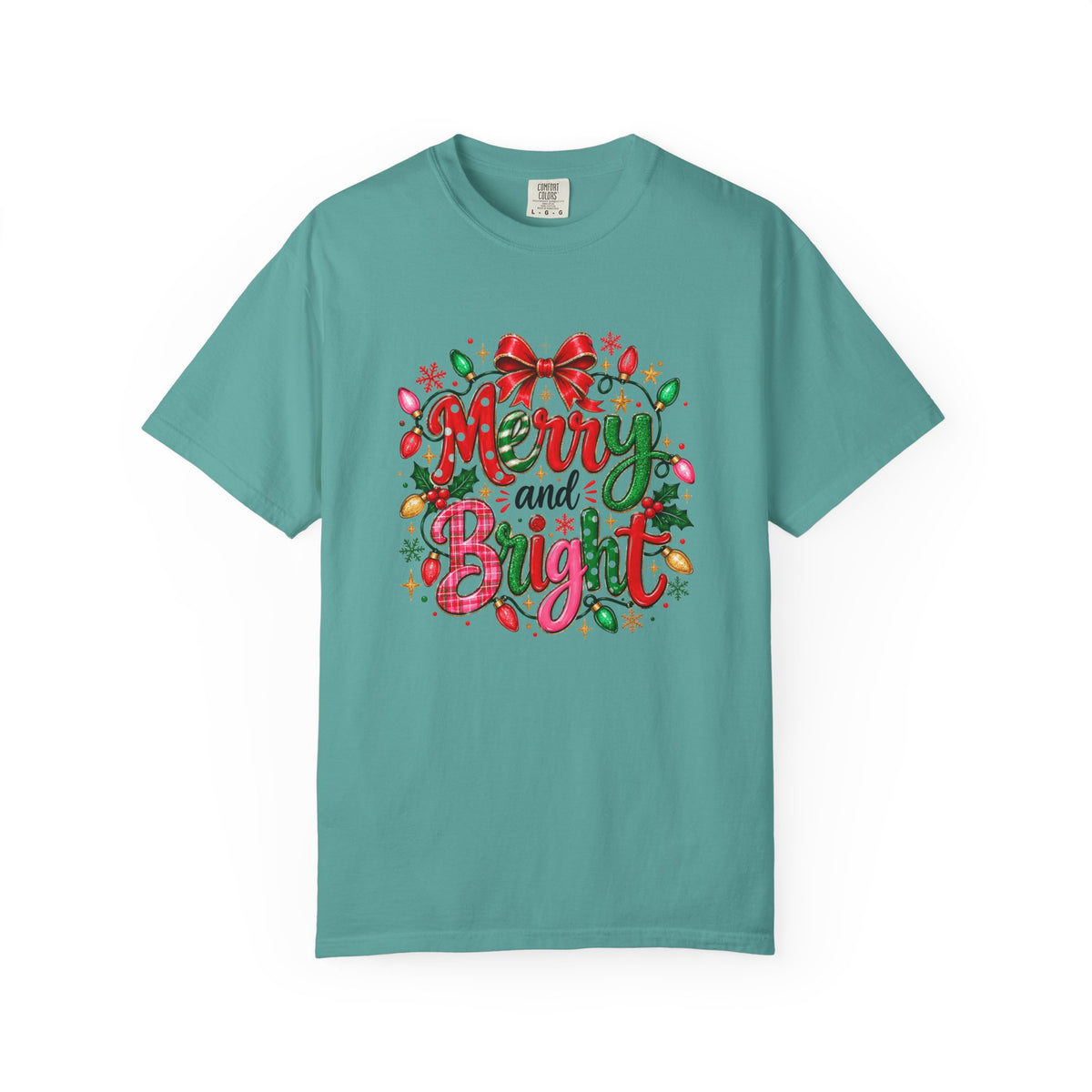 Merry and Bright Christmas T-Shirt, Colorful Holiday Lights Shirt, Festive Christmas Tee, Cute Xmas Graphic Shirt