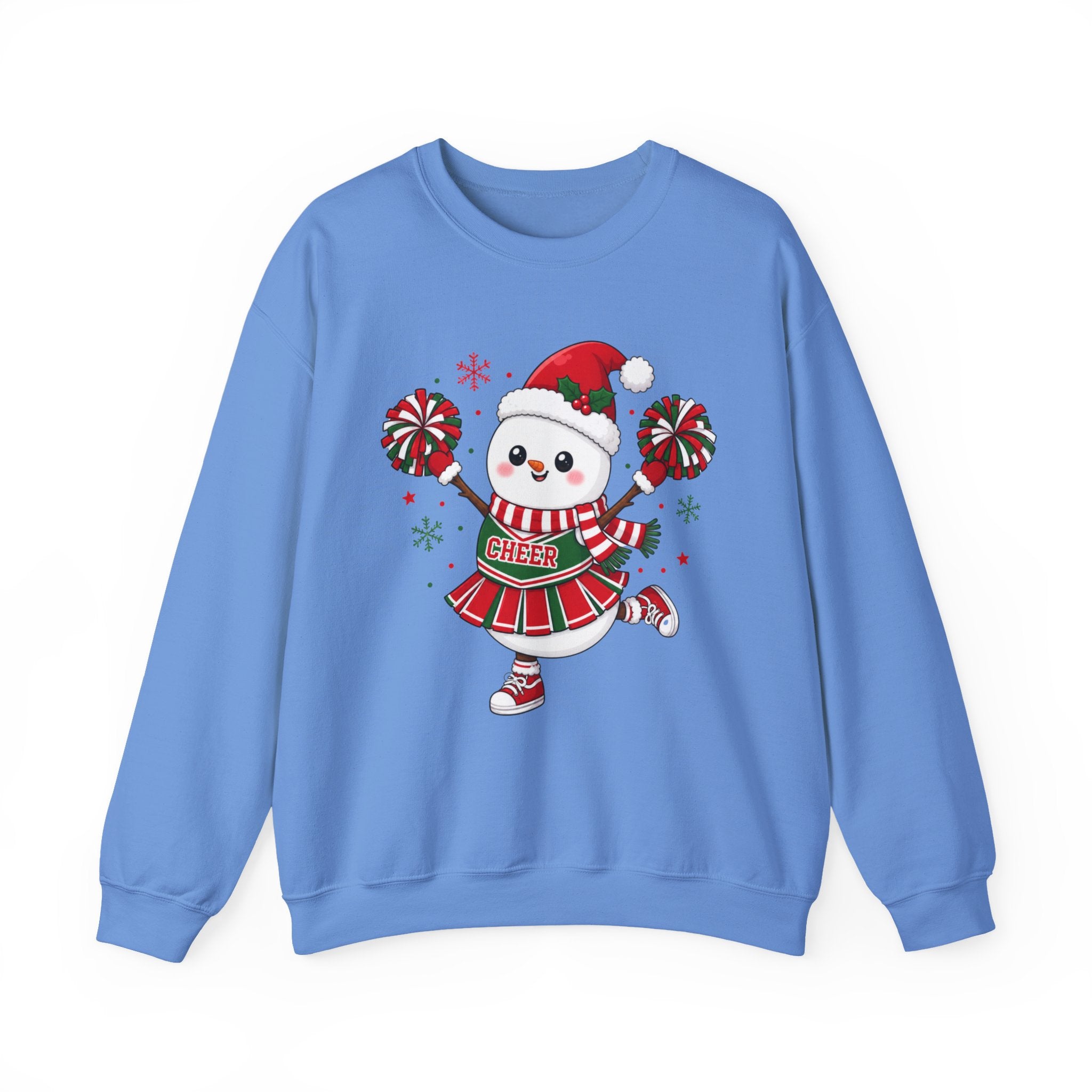 Christmas Cheerleader Snowman Sweatshirt, Cute Holiday Cheer Crewneck, Festive Winter Cheer Gift, Cheer Mom Christmas Sweatshirt