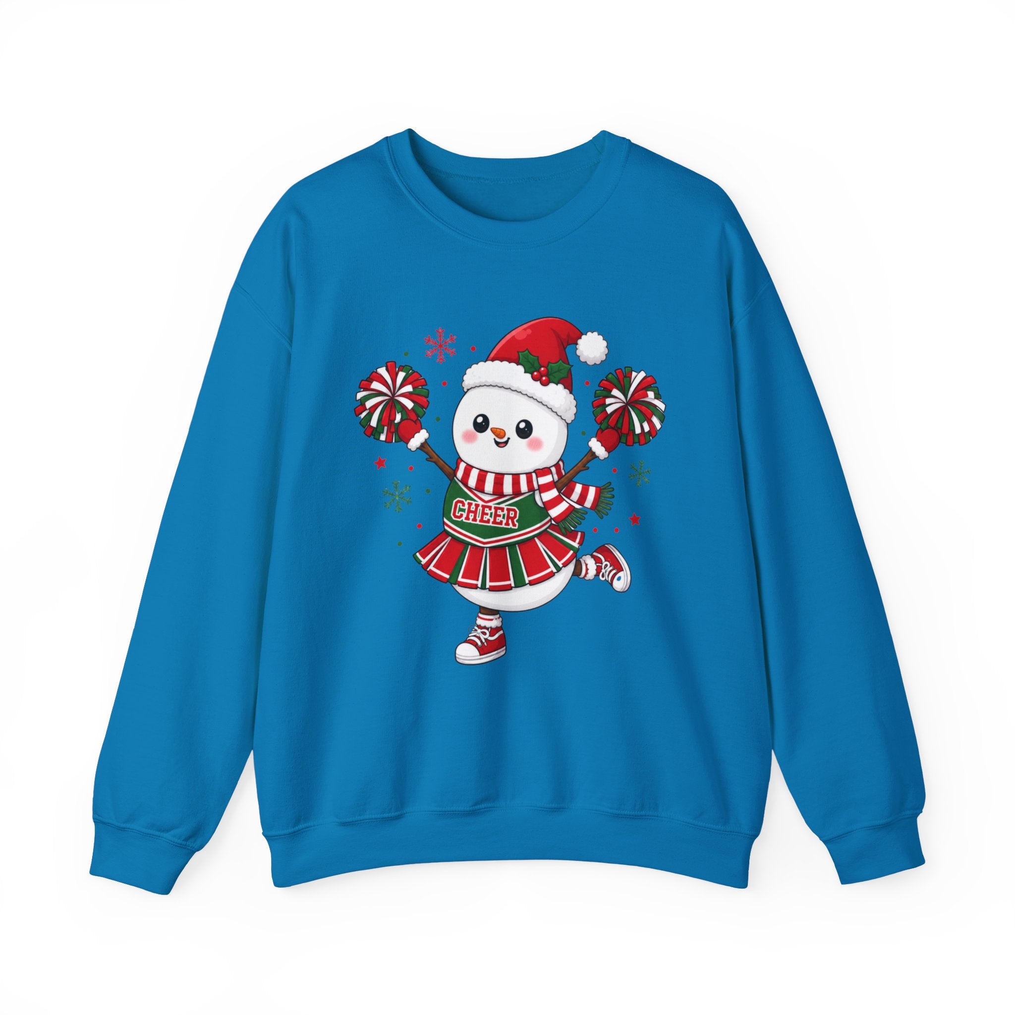 Christmas Cheerleader Snowman Sweatshirt, Cute Holiday Cheer Crewneck, Festive Winter Cheer Gift, Cheer Mom Christmas Sweatshirt