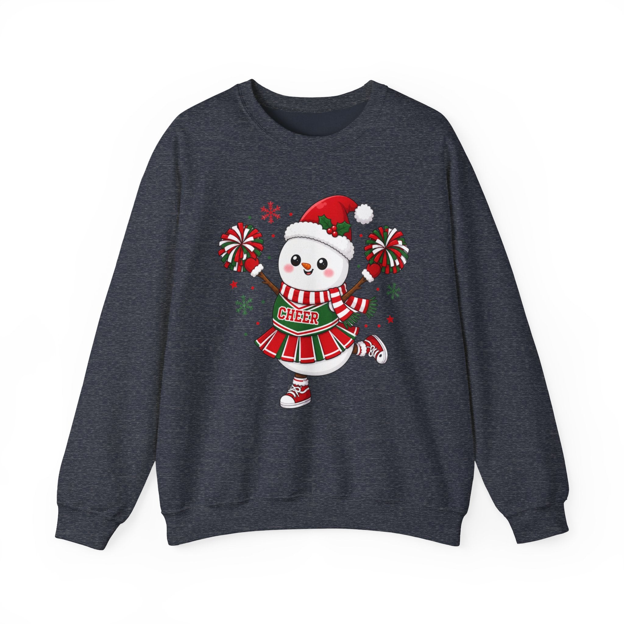 Christmas Cheerleader Snowman Sweatshirt, Cute Holiday Cheer Crewneck, Festive Winter Cheer Gift, Cheer Mom Christmas Sweatshirt