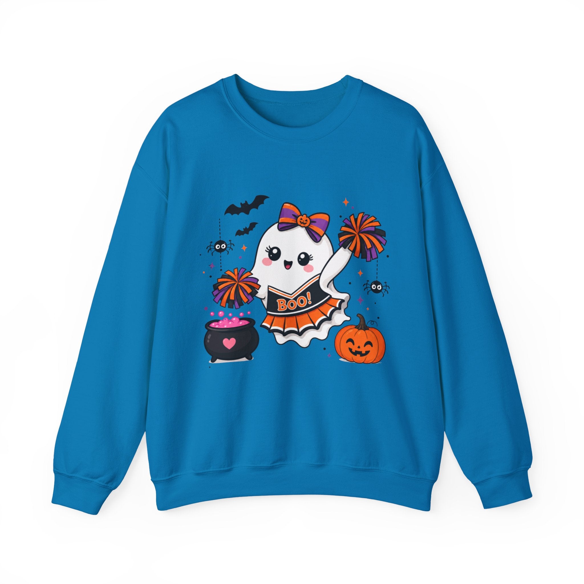 Cute Halloween Cheerleader Ghost Sweatshirt, Spooky Cheer Girl Crewneck, Cheer Mom Halloween Shirt, Cheer or Treat Sweater, Fall Cheer Gift