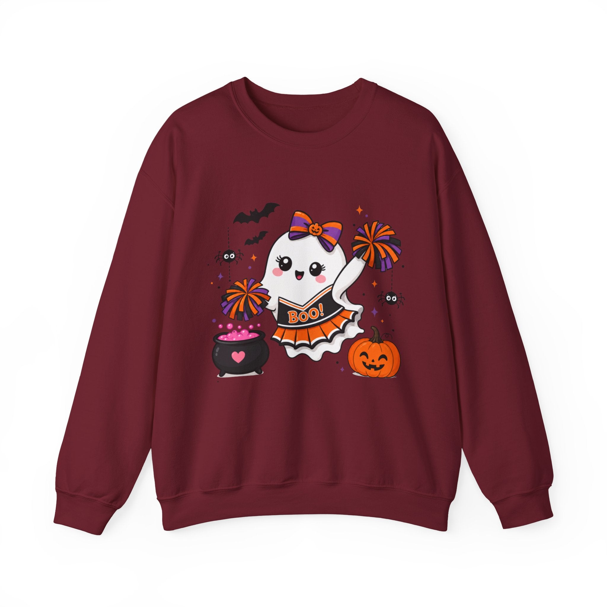 Cute Halloween Cheerleader Ghost Sweatshirt, Spooky Cheer Girl Crewneck, Cheer Mom Halloween Shirt, Cheer or Treat Sweater, Fall Cheer Gift