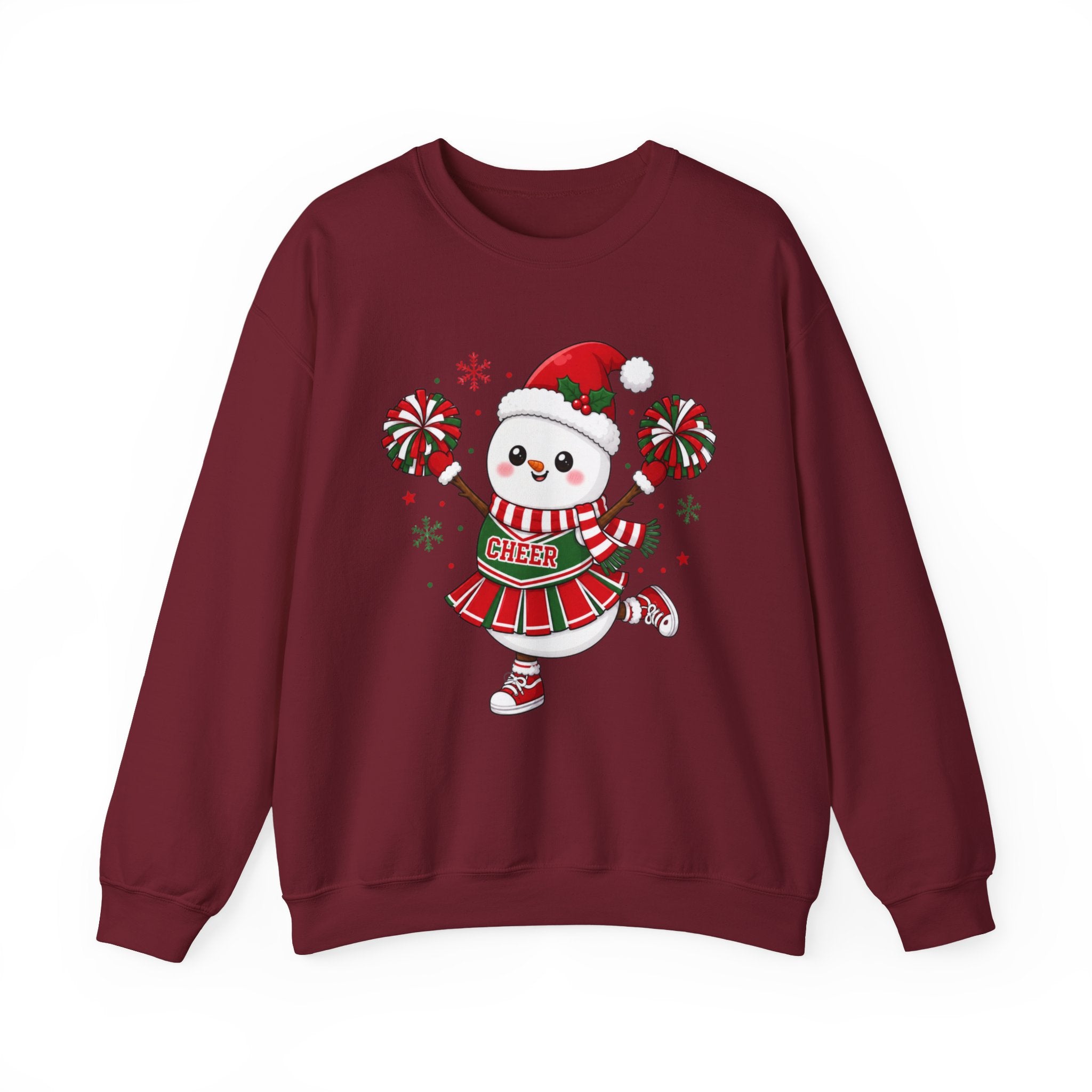 Christmas Cheerleader Snowman Sweatshirt, Cute Holiday Cheer Crewneck, Festive Winter Cheer Gift, Cheer Mom Christmas Sweatshirt