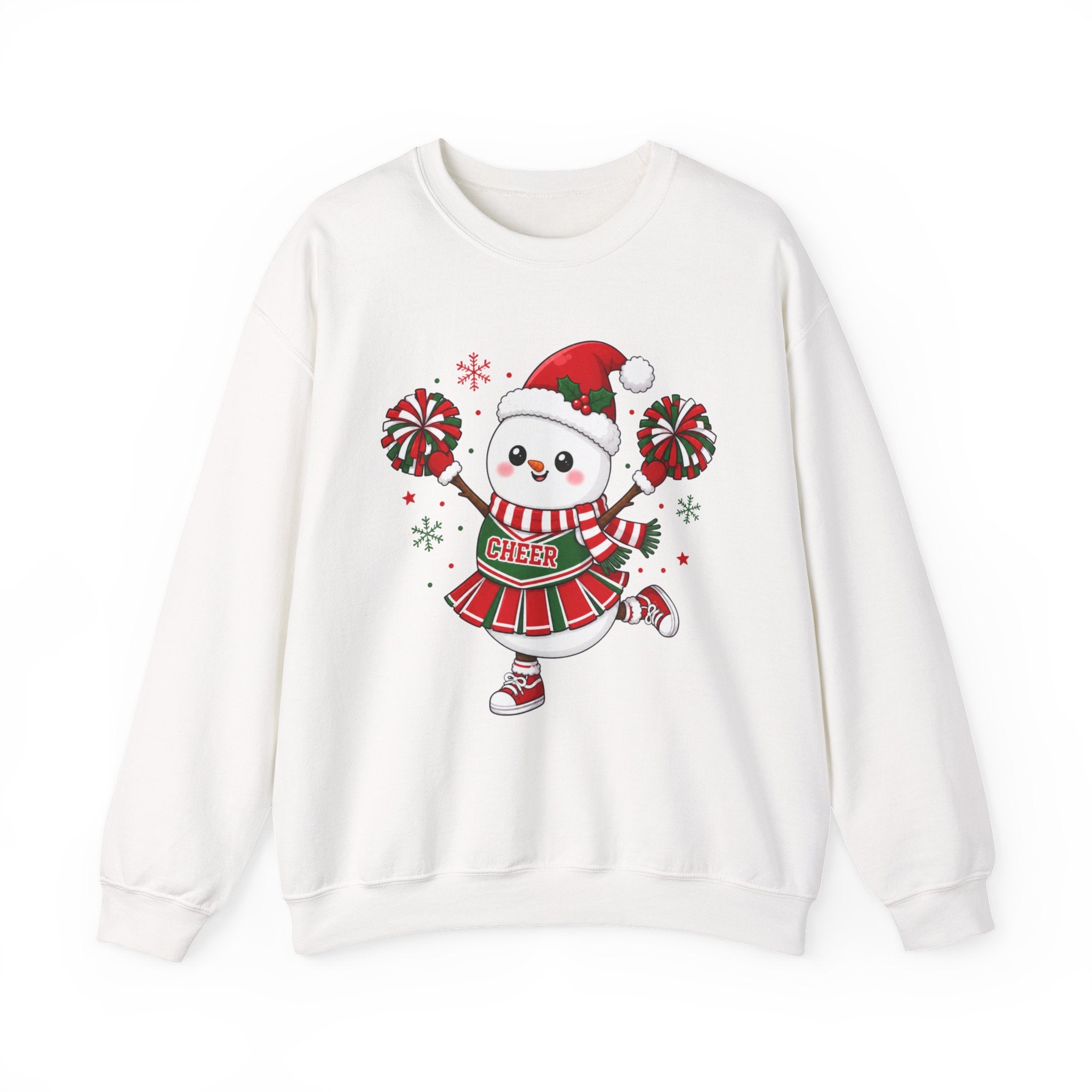 Christmas Cheerleader Snowman Sweatshirt, Cute Holiday Cheer Crewneck, Festive Winter Cheer Gift, Cheer Mom Christmas Sweatshirt