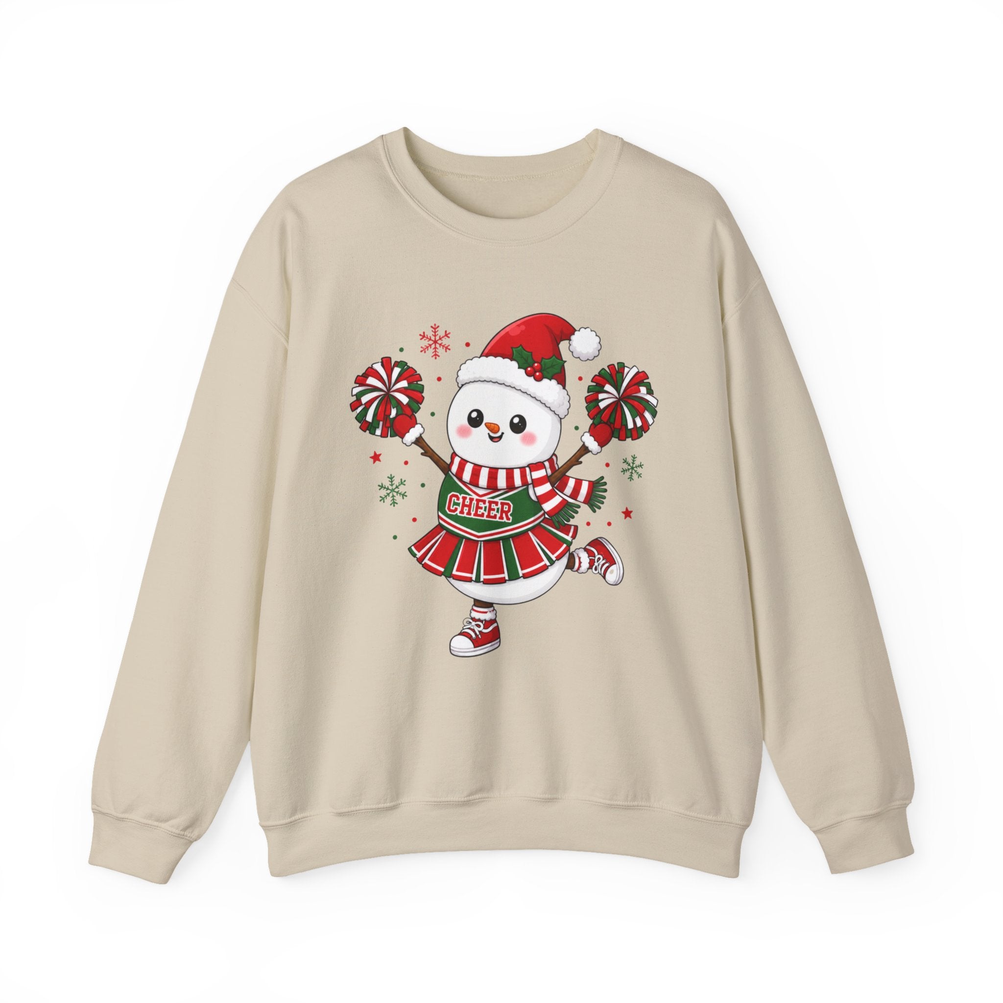 Christmas Cheerleader Snowman Sweatshirt, Cute Holiday Cheer Crewneck, Festive Winter Cheer Gift, Cheer Mom Christmas Sweatshirt