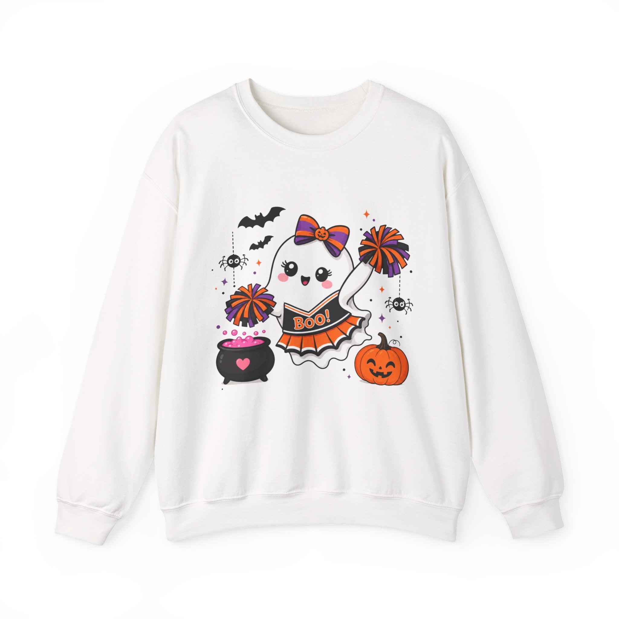 Cute Halloween Cheerleader Ghost Sweatshirt, Spooky Cheer Girl Crewneck, Cheer Mom Halloween Shirt, Cheer or Treat Sweater, Fall Cheer Gift