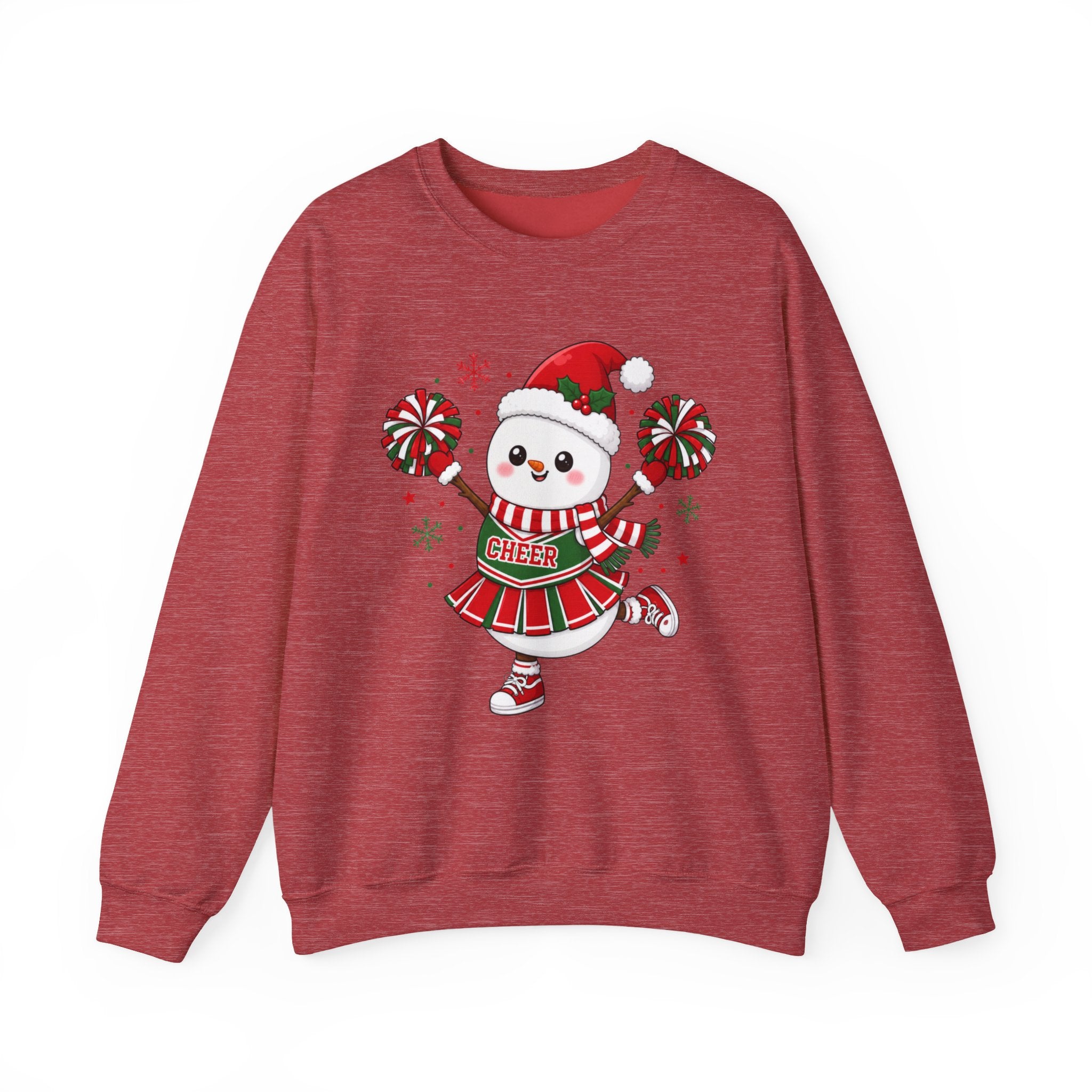 Christmas Cheerleader Snowman Sweatshirt, Cute Holiday Cheer Crewneck, Festive Winter Cheer Gift, Cheer Mom Christmas Sweatshirt