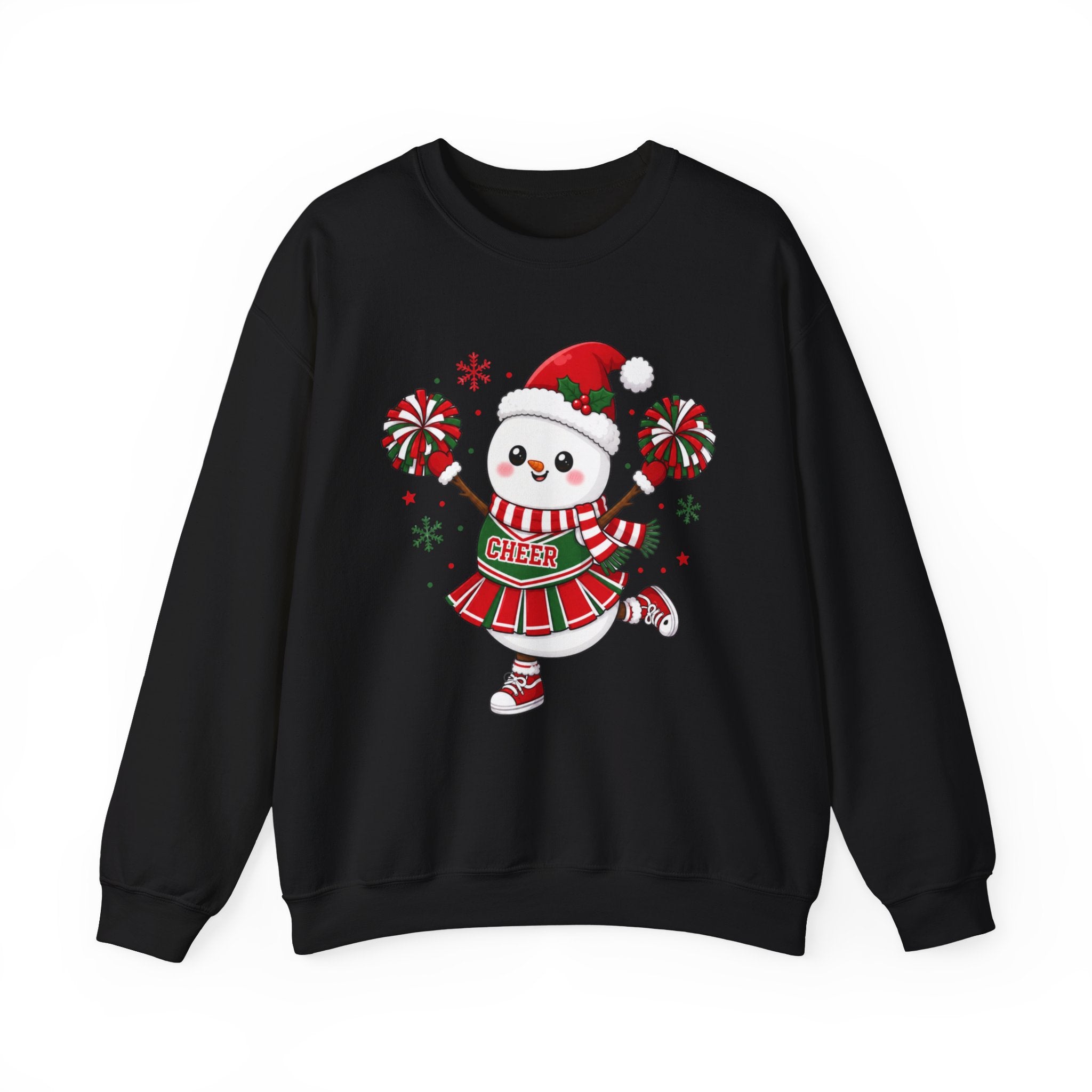 Christmas Cheerleader Snowman Sweatshirt, Cute Holiday Cheer Crewneck, Festive Winter Cheer Gift, Cheer Mom Christmas Sweatshirt