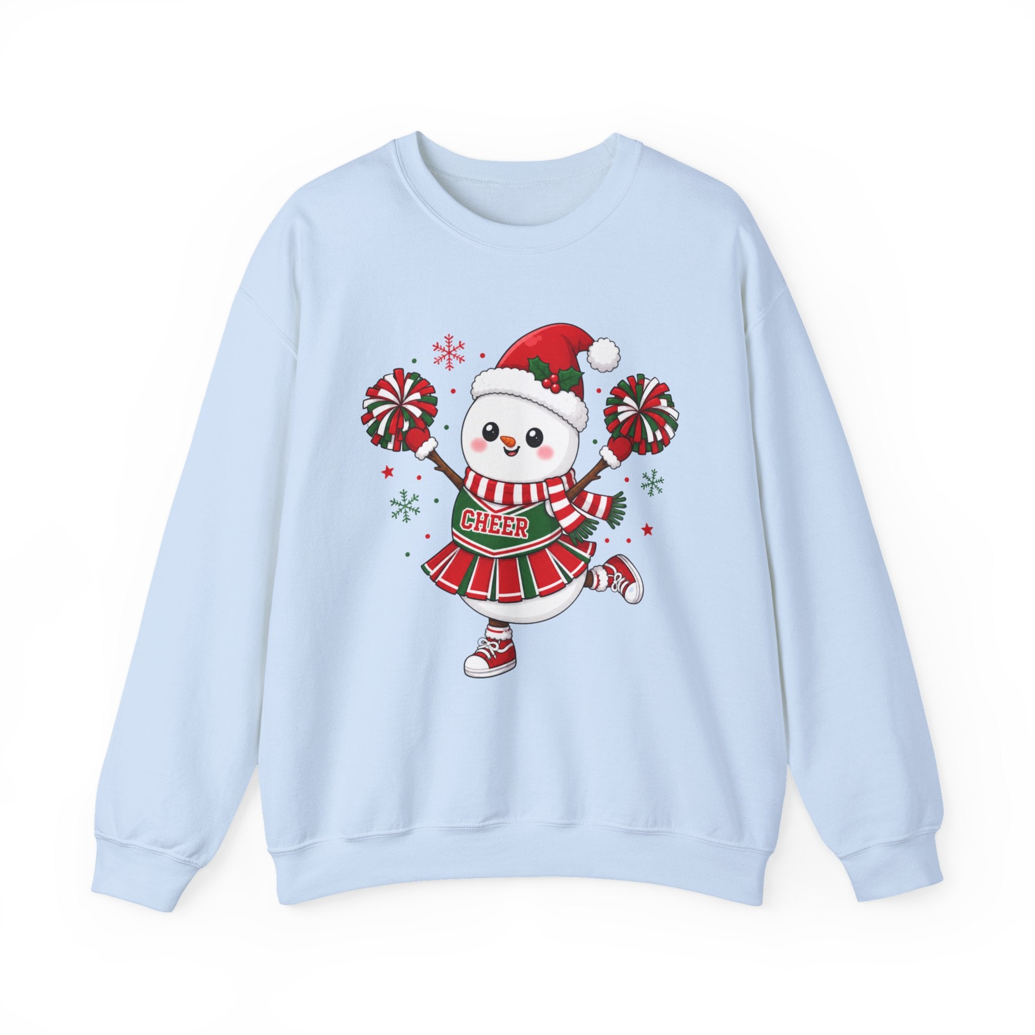 Christmas Cheerleader Snowman Sweatshirt, Cute Holiday Cheer Crewneck, Festive Winter Cheer Gift, Cheer Mom Christmas Sweatshirt