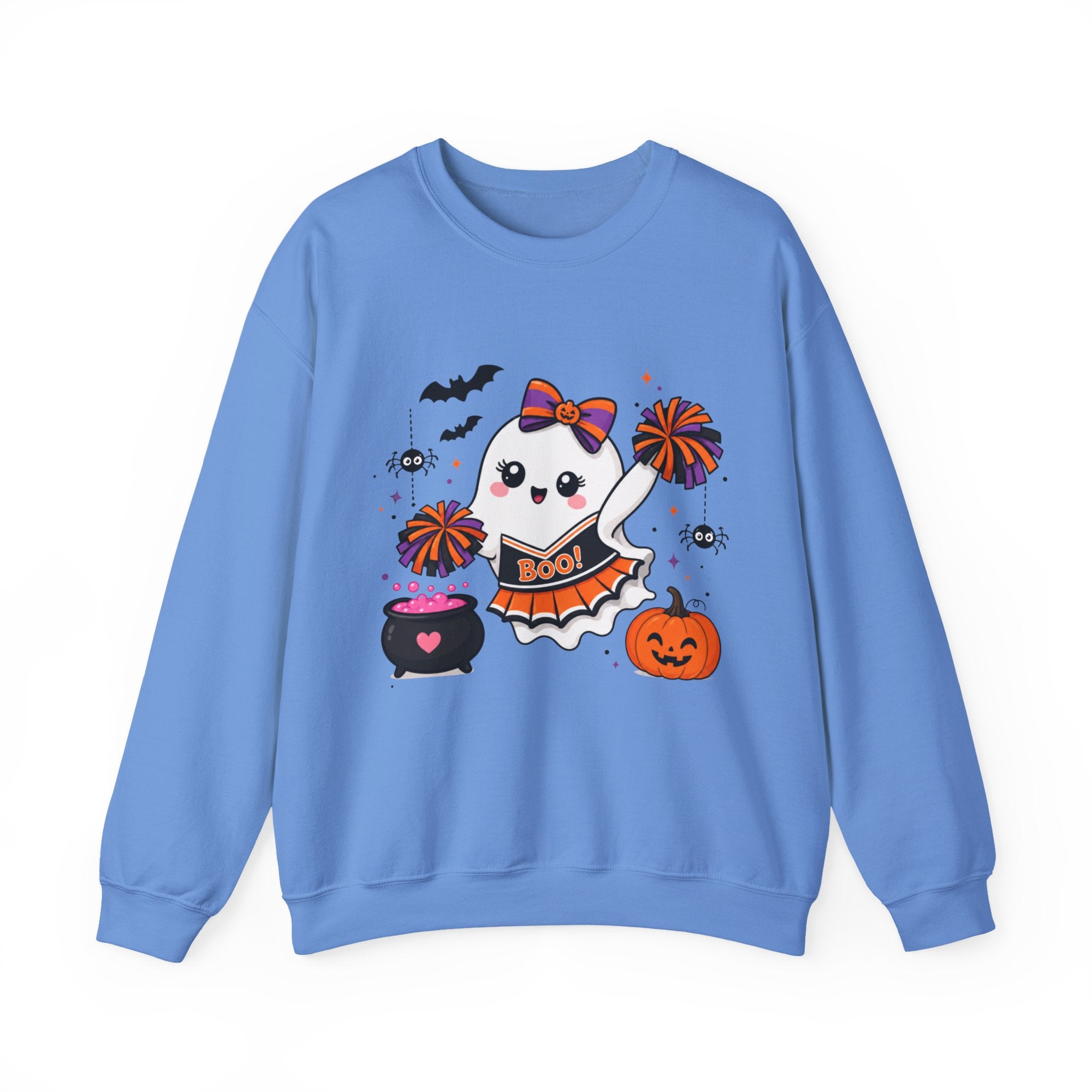Cute Halloween Cheerleader Ghost Sweatshirt, Spooky Cheer Girl Crewneck, Cheer Mom Halloween Shirt, Cheer or Treat Sweater, Fall Cheer Gift