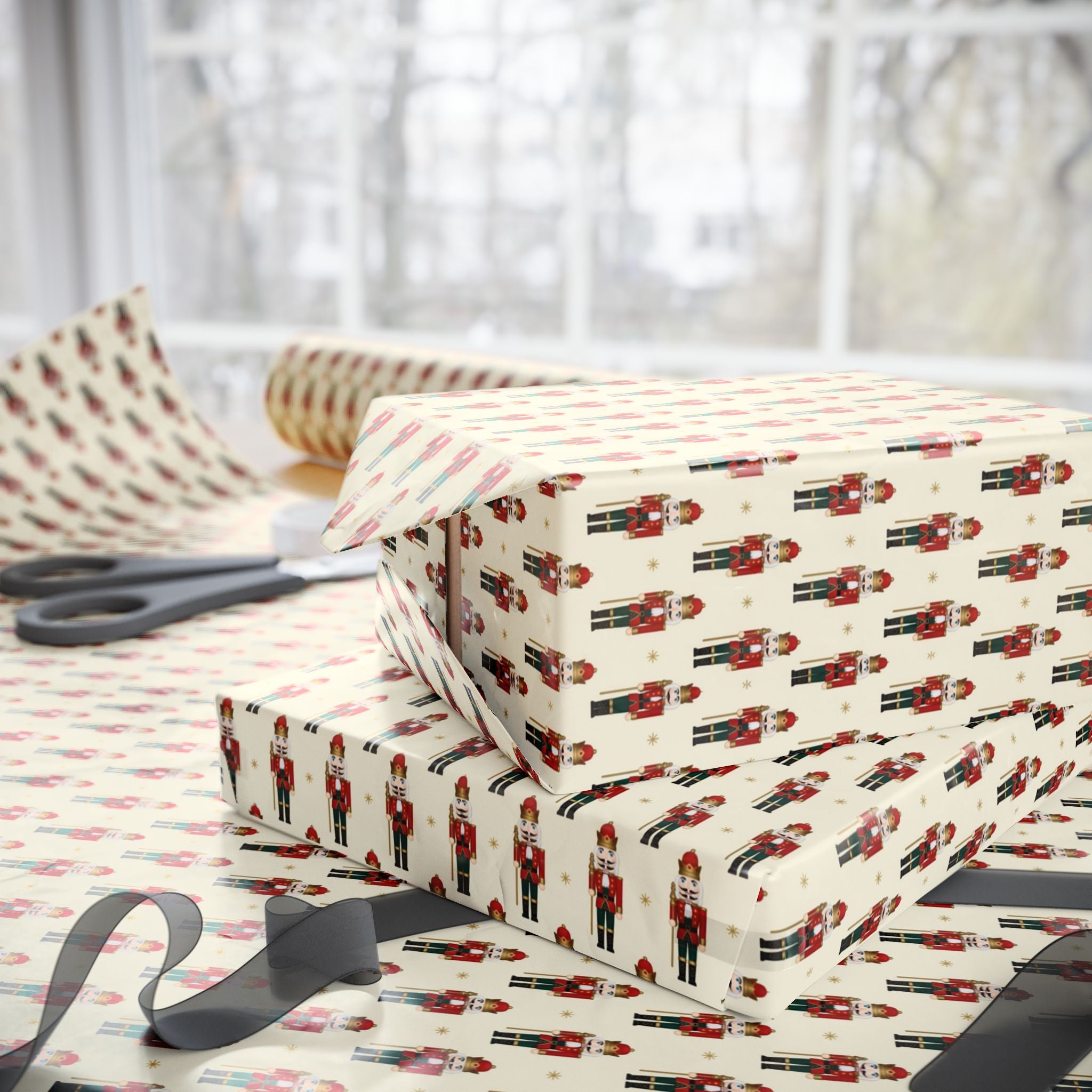Nutcracker Christmas Wrapping Paper, Classic Toy Soldier Gift Wrap, Ballet Holiday Gift Wrap, Festive Red & Gold Christmas Decor