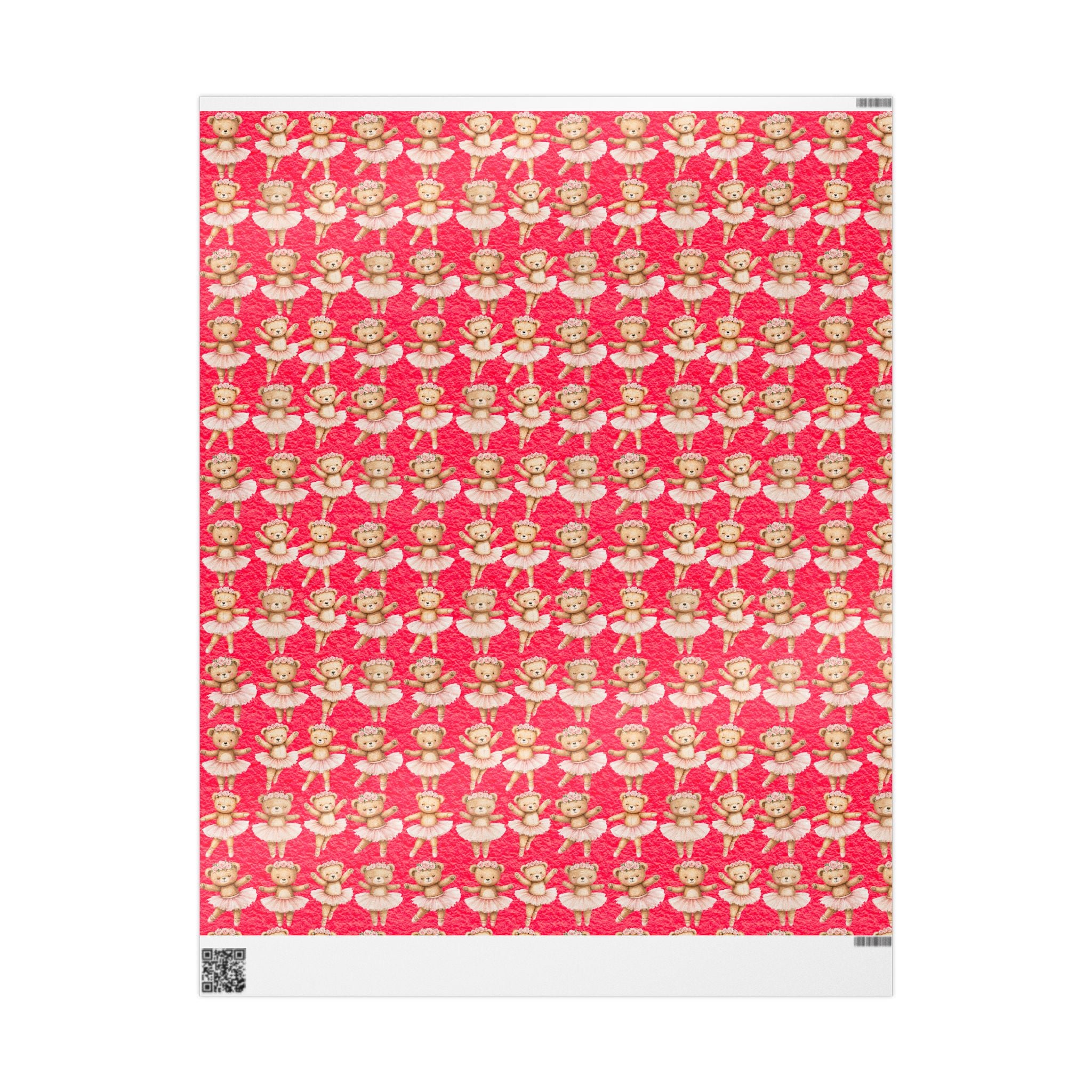 Ballerina Bear Wrapping Paper, Cute Pink Ballet Gift Wrap for Girls, Dance Recital or Birthday Present Wrap, Ballet Party Decor